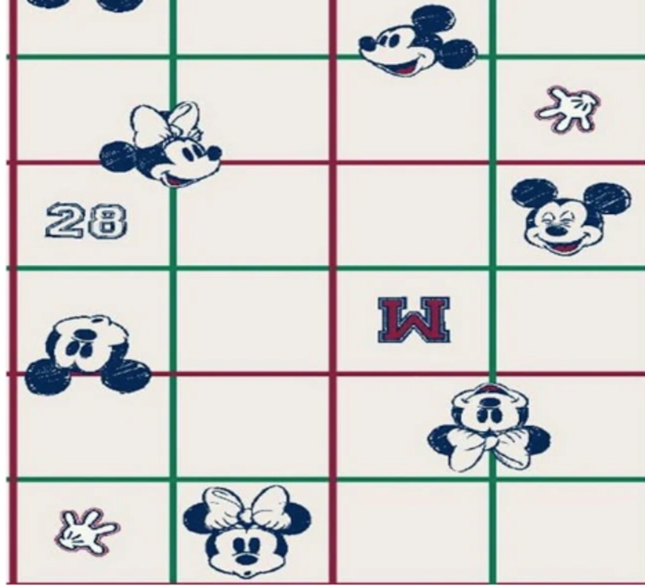 Licensed Disney Print Mickey & Minnie Grid Cotton Fabric by the Yard